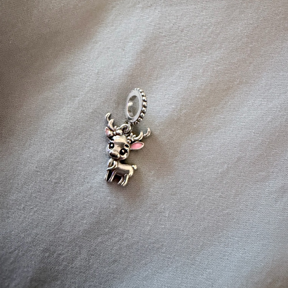 Silver & Pink Dangle Girl Deer Charm - Picture 3 of 4